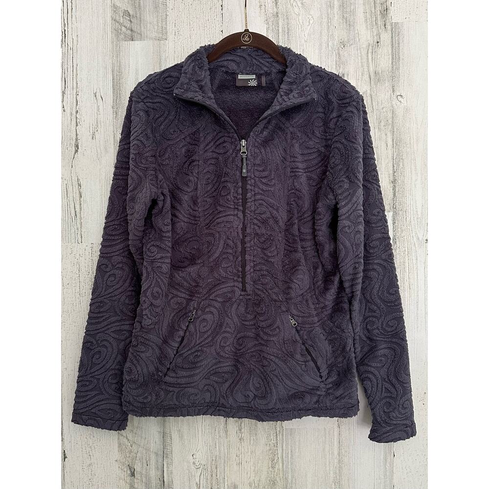 Athleta Womens Fleece Pullover‎ Size Small Gray Sherpa Swirl Pattern Half Zip